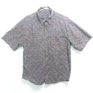 Woolrich Men's Large Short Sleeve Button Up Shirt‎ Blue Brown Geometric Cotton